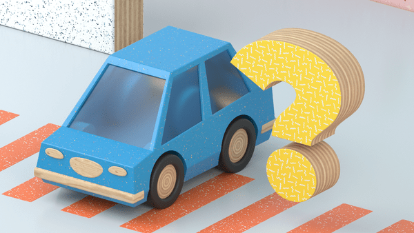Illustration of a car with question mark beside it.